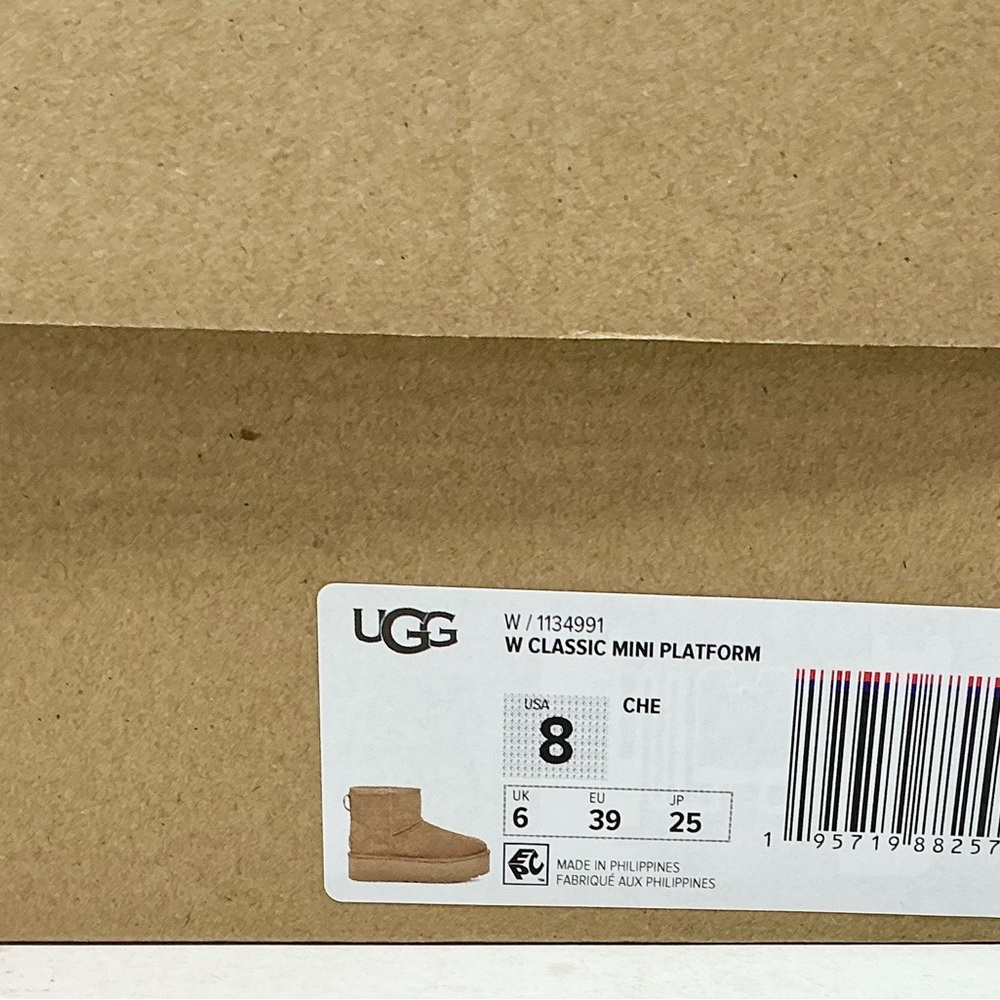 UGG Women Classic Mini Platform Suede Chestnut Boots NIB - Picture 15 of 16